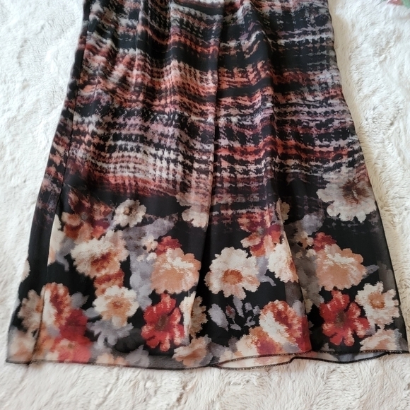 Miss Miss Sleeveless Wavy Plaid Floral Print Hem Crew Neck Dress Size M - Picture 9 of 16